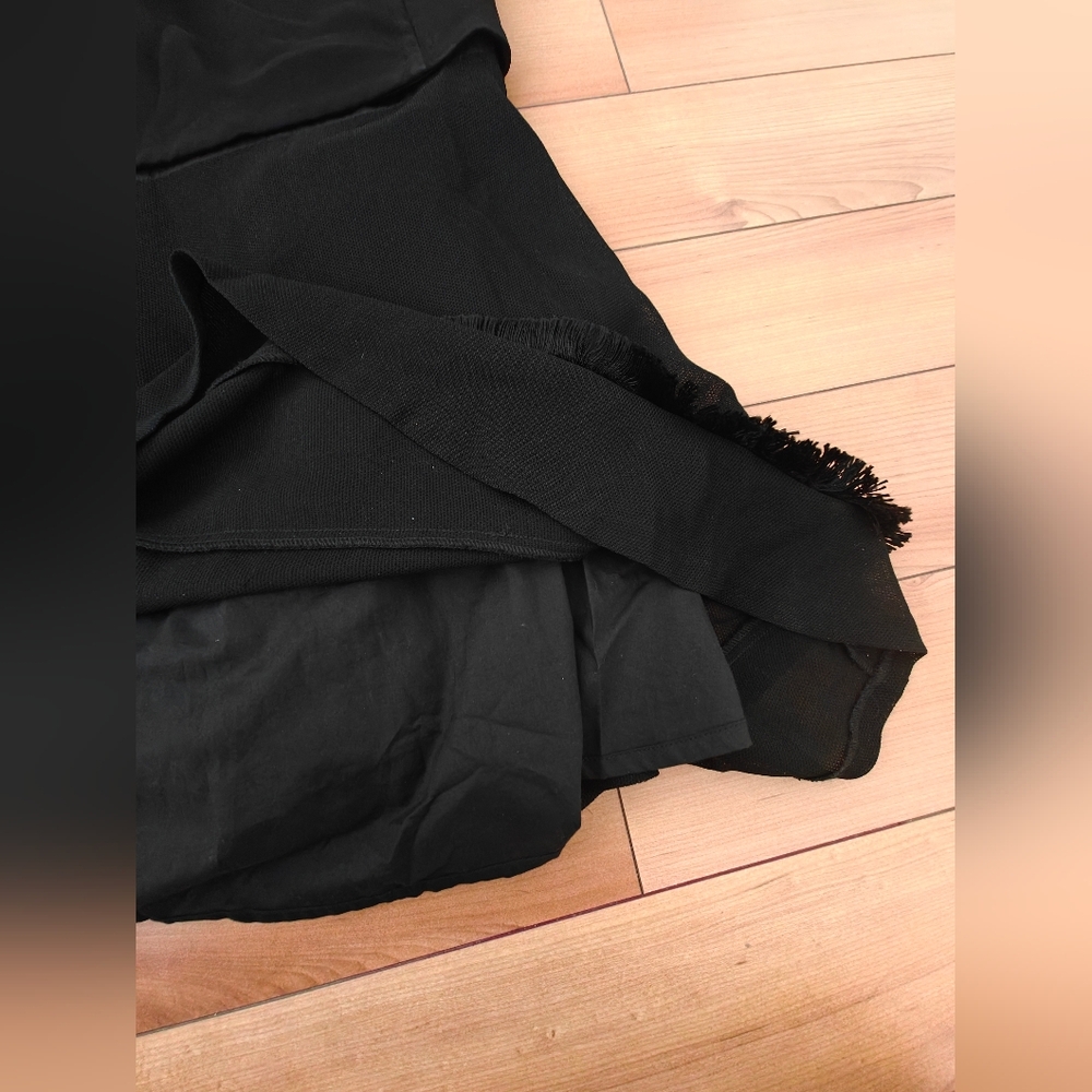 Sandro Little Black Mini Sleeveless Dress Fringe And Mesh Detail Size 1 - Picture 3 of 9